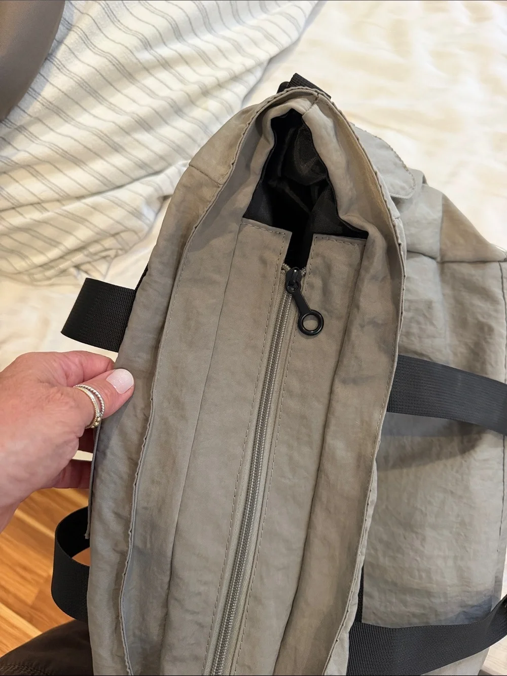 Nylon Utility Tote Bag in Olive with Black Straps